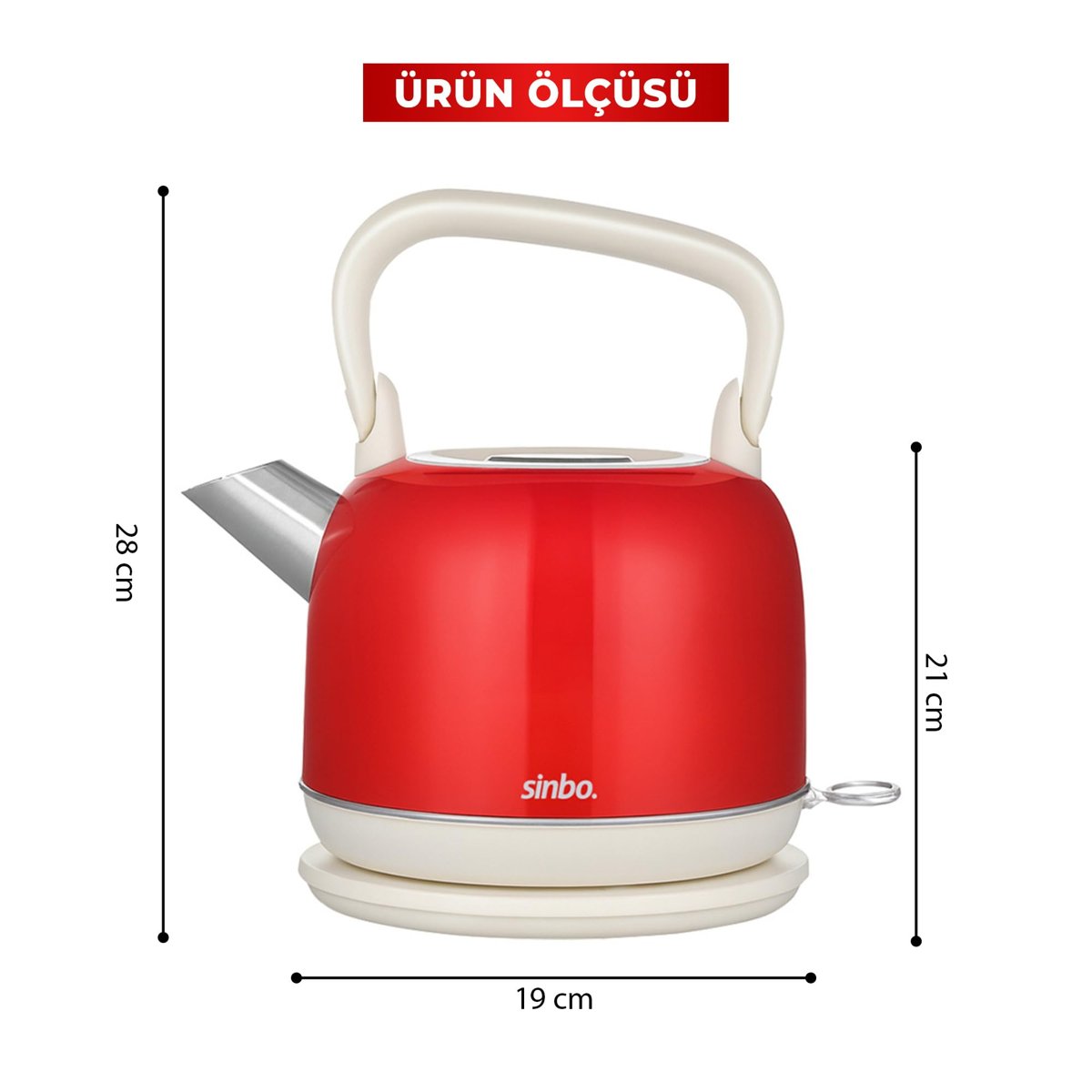 Sinbo SK-8035 Retro Kettle 2,2 L 1800 W, Paslanmaz Çelik Elektrikli Su Isıtıcı, 360° Kablosuz Döner Taban, Gizli Rezistans, Otomatik Kapanma, Kırmızı