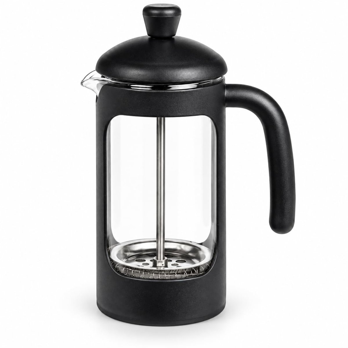 Deconox Borosilikat Cam French Press 350 ml, Siyah Çerçeveli Kavisli Saplı Pistonlu Demlik, Kahve ve Bitki Çayı Demleme Aparatı, Şeffaf Hazneli Manuel Kahve Demleyici, 1 Adet