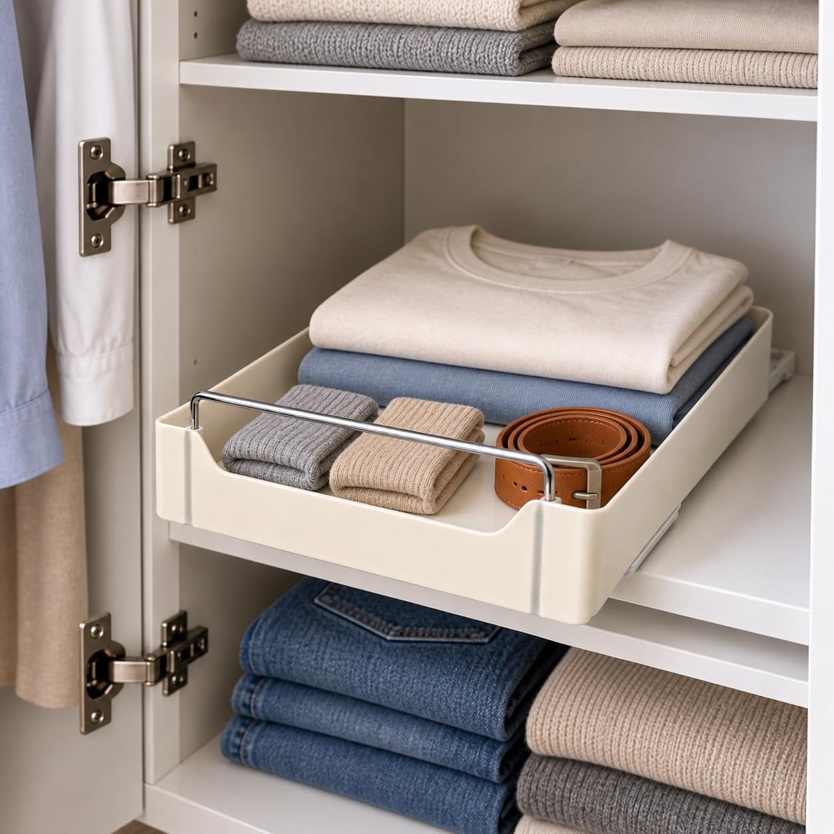 Orret Home Dolap İçi Raylı Organizer Çekmece 34 x 27 x 6,5 cm, Çekilebilir Plastik Dolap Düzenleyici, Mutfak Banyo Dolap İçi Organizer, Raylı Saklama Sepeti (Büyük)