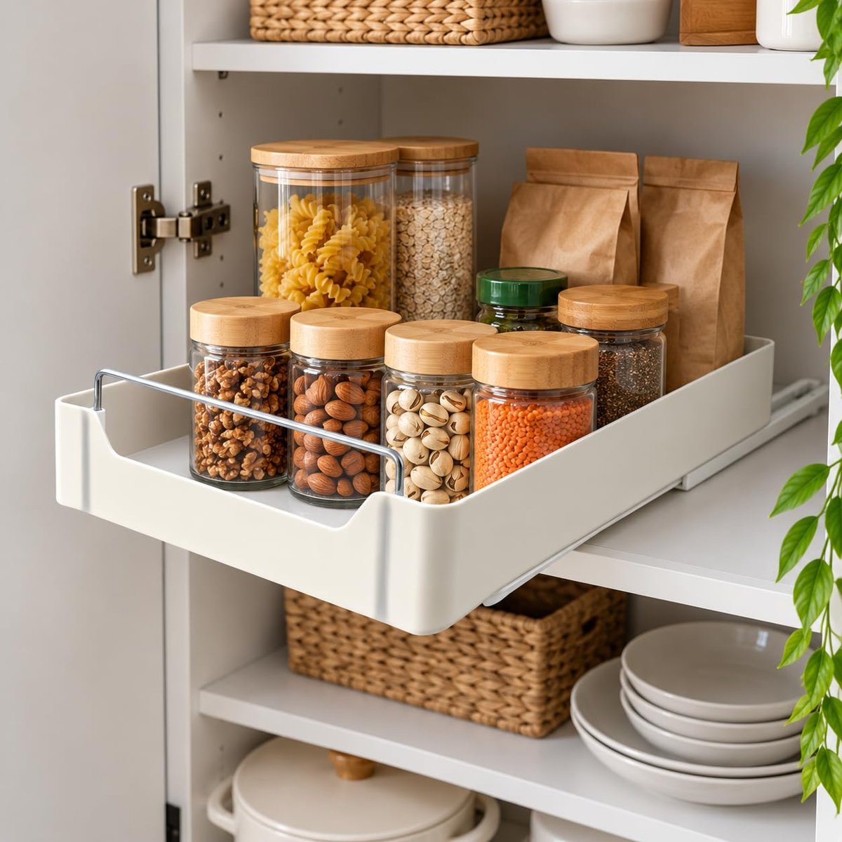 Orret Home Dolap İçi Raylı Organizer Çekmece 34 x 27 x 6,5 cm, Çekilebilir Plastik Dolap Düzenleyici, Mutfak Banyo Dolap İçi Organizer, Raylı Saklama Sepeti (Büyük)