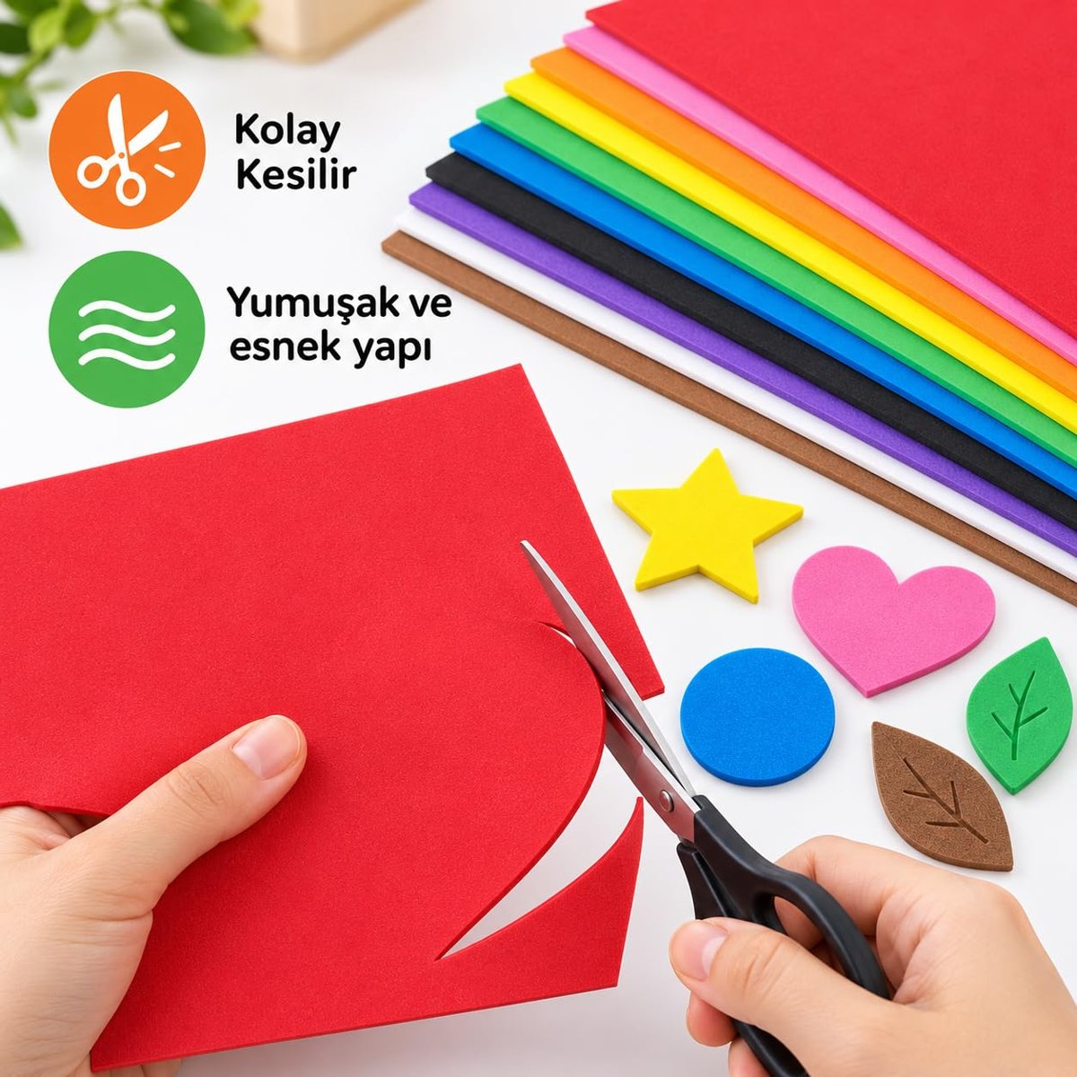 Renkli EVA Seti 10 Adet, 20x30 cm, 1,8 mm Kalınlık, Yapışkanlı Düz Eva