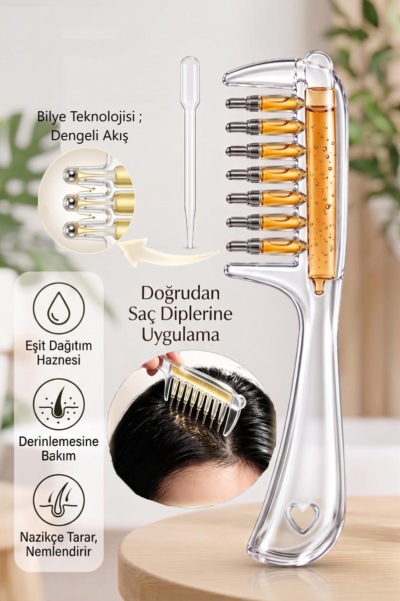 DUFFA Serum Dağıtıcılı Saç Bakım Tarağı - Saç Kökü Besleyici ve Masaj Etkili Yağ Aplikatörü - Saç Bakım Fırçası