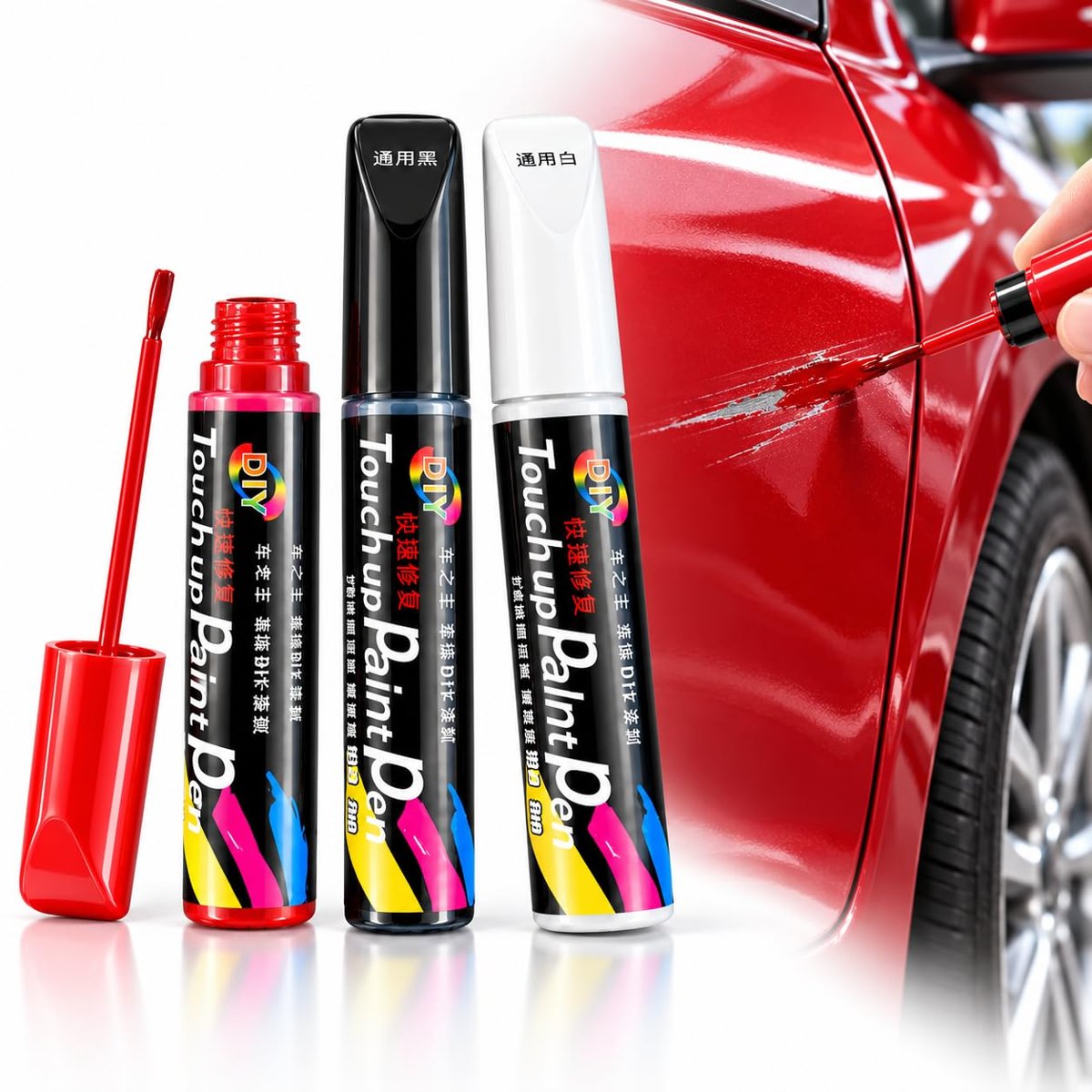 Touch Araç Çizik Rötuş Boya Kalemi 12 ml, 2'si 1 Arada İnce Fırçalı Oto Boya Tamir Kalemi, Çizik ve Sürtünme İzleri İçin Parlak Rötuş Boyası, Otomobil Motosiklet Kaporta Boya Onarım Kalemi (Beyaz)