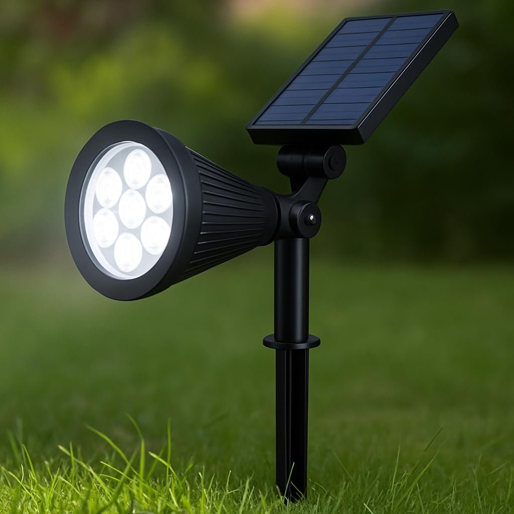 7W Solar LED Bahçe Armatürü 6400K Beyaz Işık – Güneş Enerjili Kazıklı  Duvar Montajlı Çim Aydınlatma