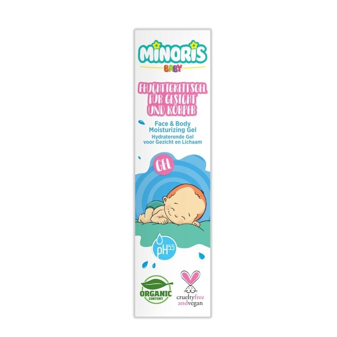 Minoris Baby Yüz & Vücut Nemlendirici Jel | Organik, Doğal, Vegan & Cruelty-Free | pH 5.5, Dermatolojik Olarak Test Edilmiş, Zararlı Kimyasallar İçermez | Hafif ve Hassas Bebek Bakımı 200 ml