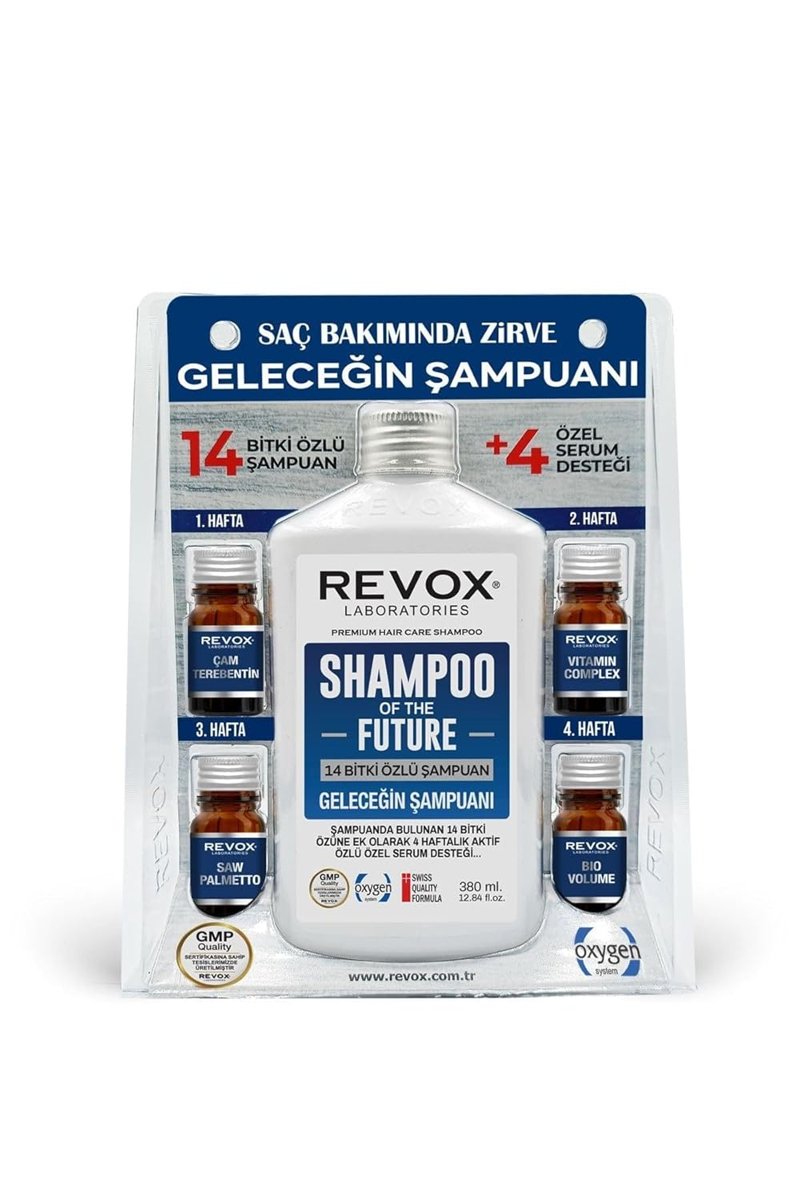 Revox Bitkisel Şampuan Ve Aktif Özlü 4 Adet Özel Destek Serumu Saç Bakım Seti Geleceğin Şampuanı