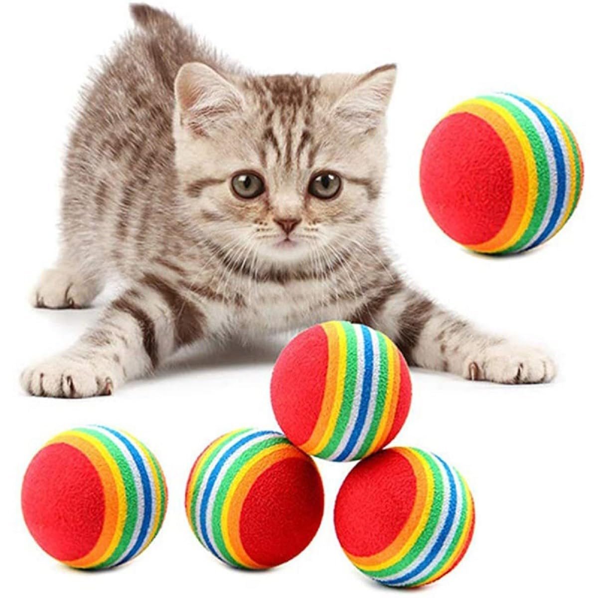 5DM-3lü Gökkuşağı Sünger Kedi Köpek Çiğneme Oyun Topu 4,2 cm