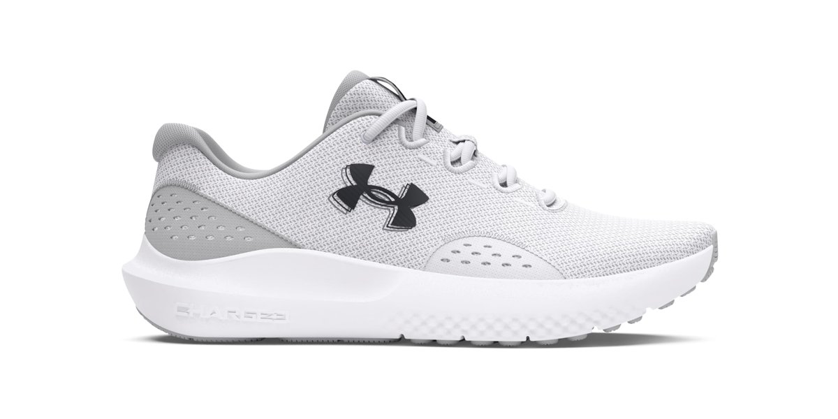 Under Armour Erkek Charged Surge 4 Koşu Ayakkabısı, (100) Beyaz/Halo Gri/Siyah, 44 EU