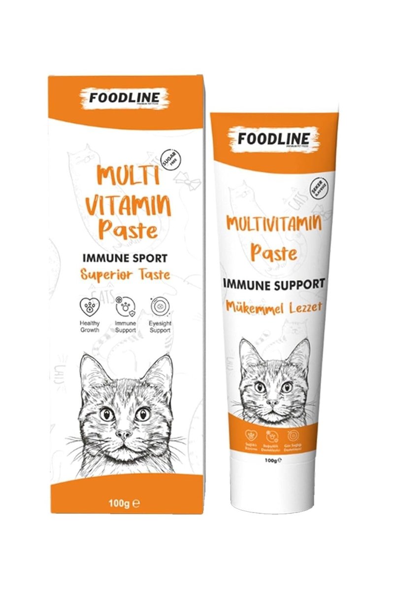 Foodline MultiVitamin Kedi Malt Macun 100 gr, Kediler için Bağışıklık Sistemini Destekleyici