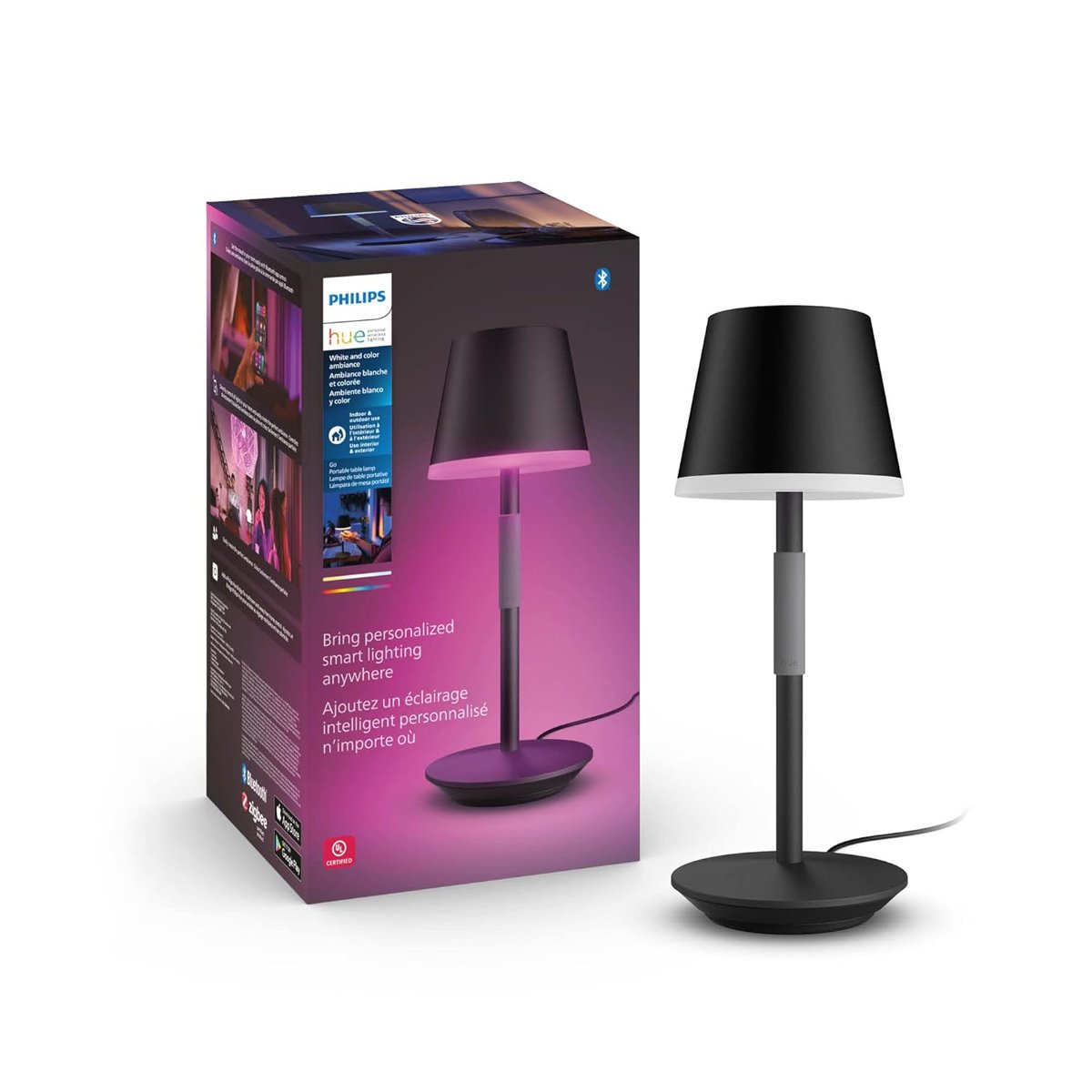 Philips Hue GO Belle Taşınabilir Masa Lambası - Siyah - 25.000 Saat Ampul Kullanım Ömrü