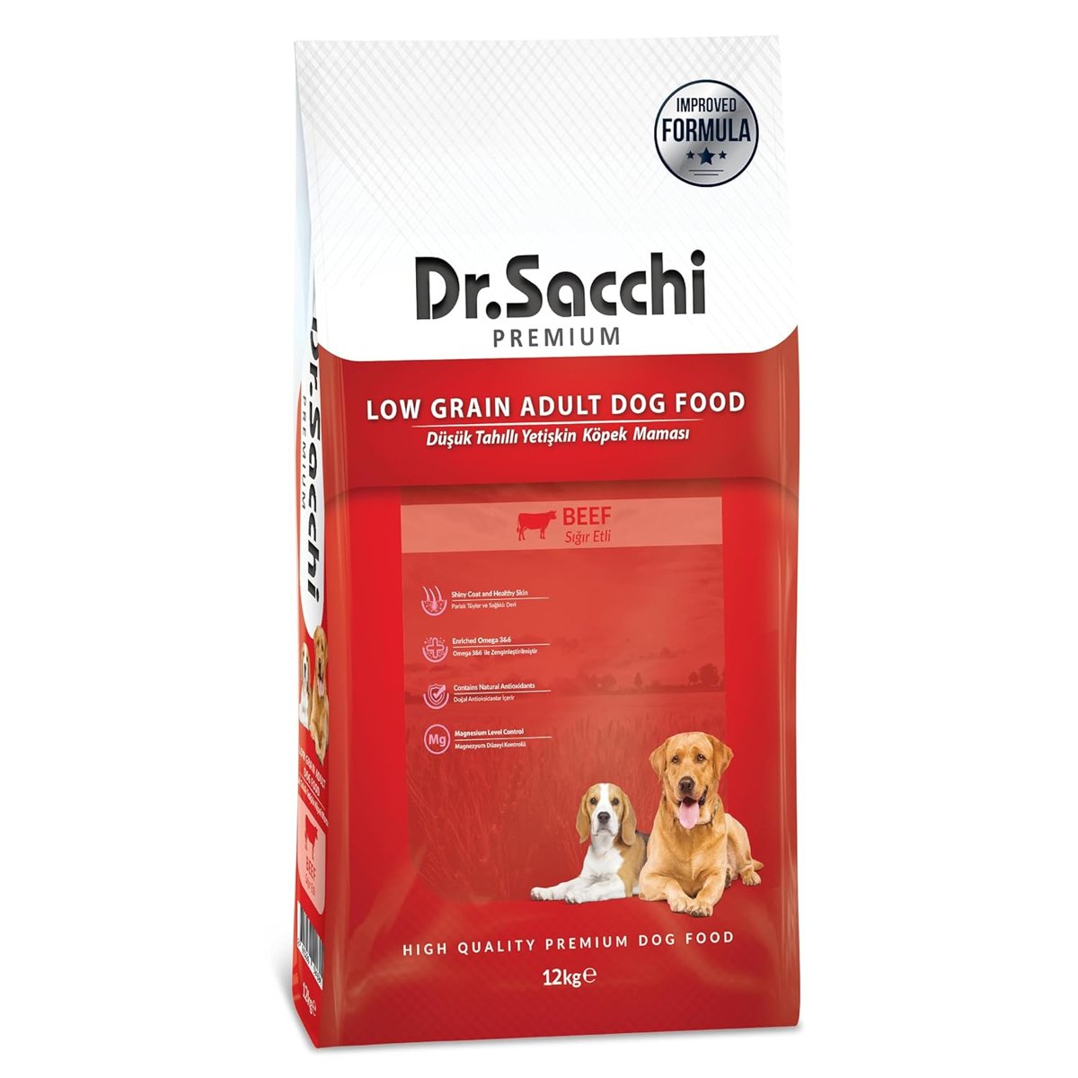 Dr.Sacchi Düşük Tahıllı Sığır Etli Yetişkin Köpek Maması 12 kg