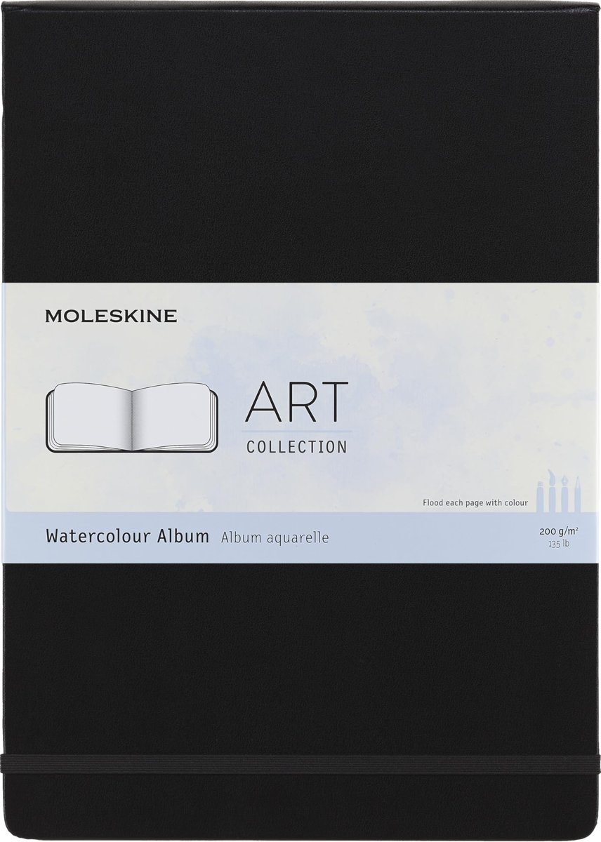 Moleskine Art Collection sulu boya albümü ve çizim defteri not defteri, sert kapaklı ve elastik kili