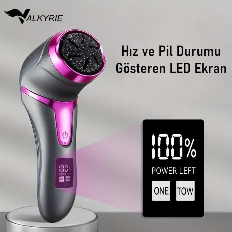 Valkyrie Profesyonel Ayak Bakım Cihazı 360° Dönen Başlık Dijital Ekranlı, Şarjlı & 10 Parça Pedikür Kiti Mor