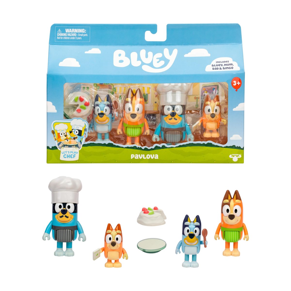 Bluey 4'lü Oyuncak Figür Oyun Seti, Let's Play Chef Pavlova Küçük Çocuk Heykelcik Oyuncak Seti, Şef
