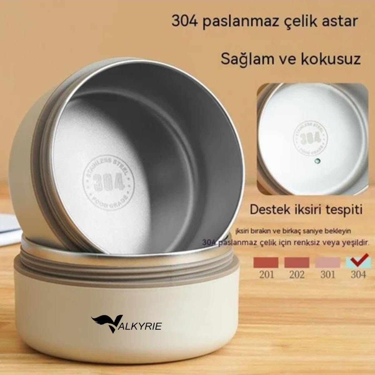 Valkyrie 3 Gözlü Paslanmaz Çelik Isı Yalıtımlı Yemek Kabı Seti Çantalı 304 Steel 2 x 420ml + 550ml