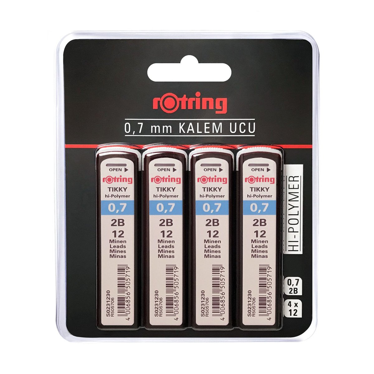 Rotring Tikky Hi-Polymer Mekanik Kurşun Kalem Ucu, 0,7Mm, 2B, 4'Lü Blister