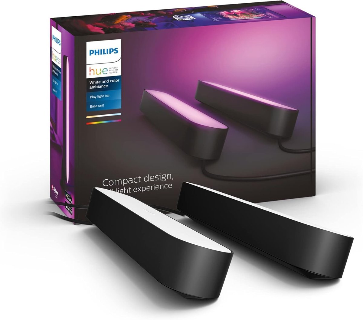 Philips Hue Play Pack Ambiance Beyaz ve Renkli, Siyah, 2.6.6W Temel Paket Kiti, Alexa, Google Assistant ve Apple Homekit ile çalışır - 25.000 Saat Ampul Kullanım Ömrü