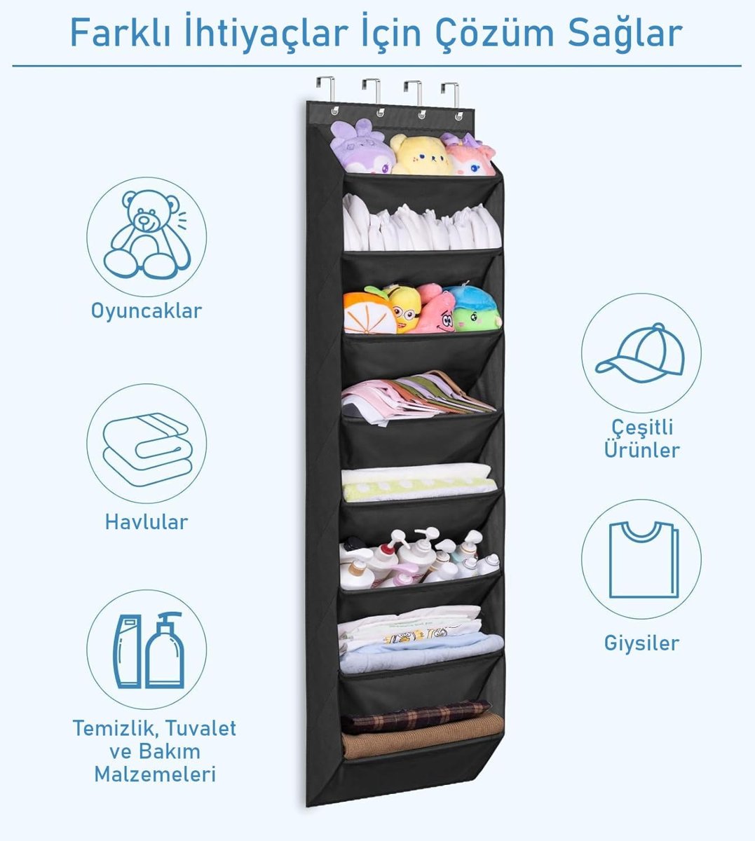 Valkyrie Kapı Arkası Ayakkabılık Organizer 8 Katlı Askılı Dolap İçi Ayakkabı Düzenleyici