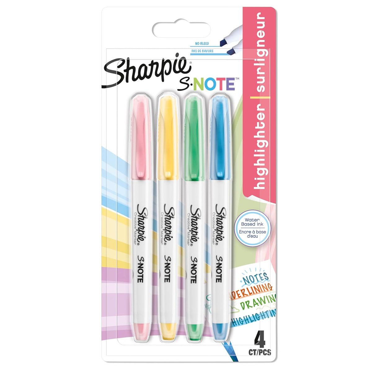 Sharpie S-Note Fosforlu İşaretleme Kalemi, 4'lü Blister, Karışık