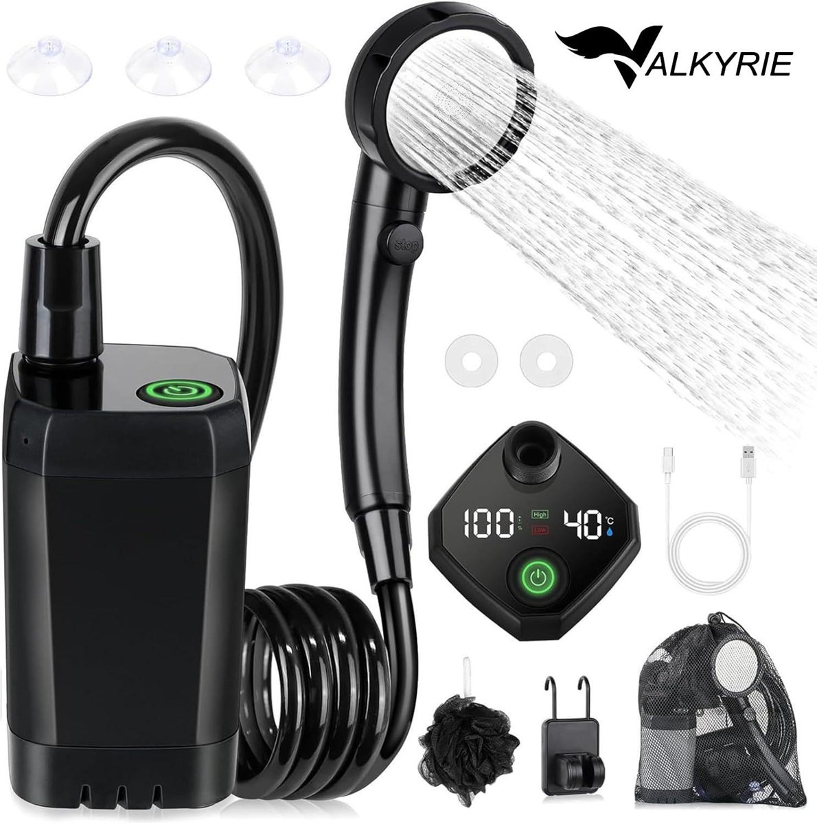 Valkyrie Akıllı LED Ekranlı Taşınabilir Duş & Su Pompası – Kamp Bahçe ve Seyahat için Şarjlı Kolay Kurulum