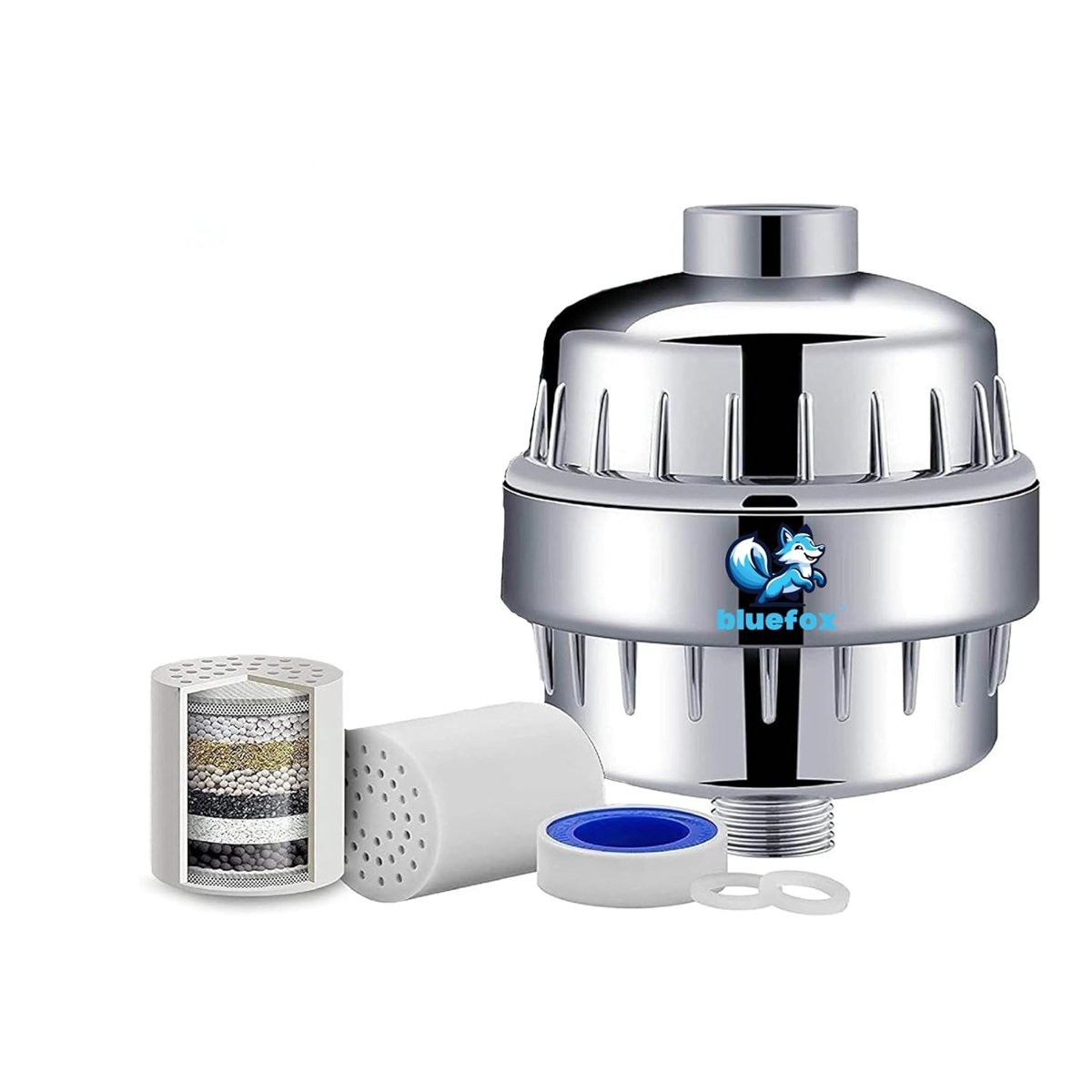 Bluefox SILVER Duş Filtresi – Klor ve Ağır Metal Arıtmalı, KDF 55 + Aktif Karbon, Saç ve Cilt Dostu,