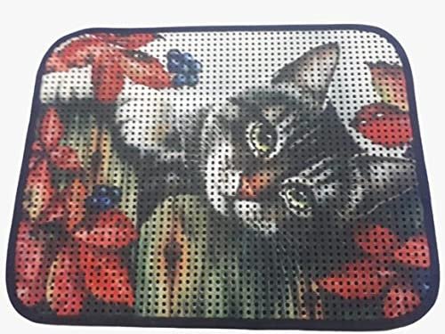 Miapet Elekli Desenli Kedi Tuvalet Önü Paspası 60 x 45 cm Gri Kedi
