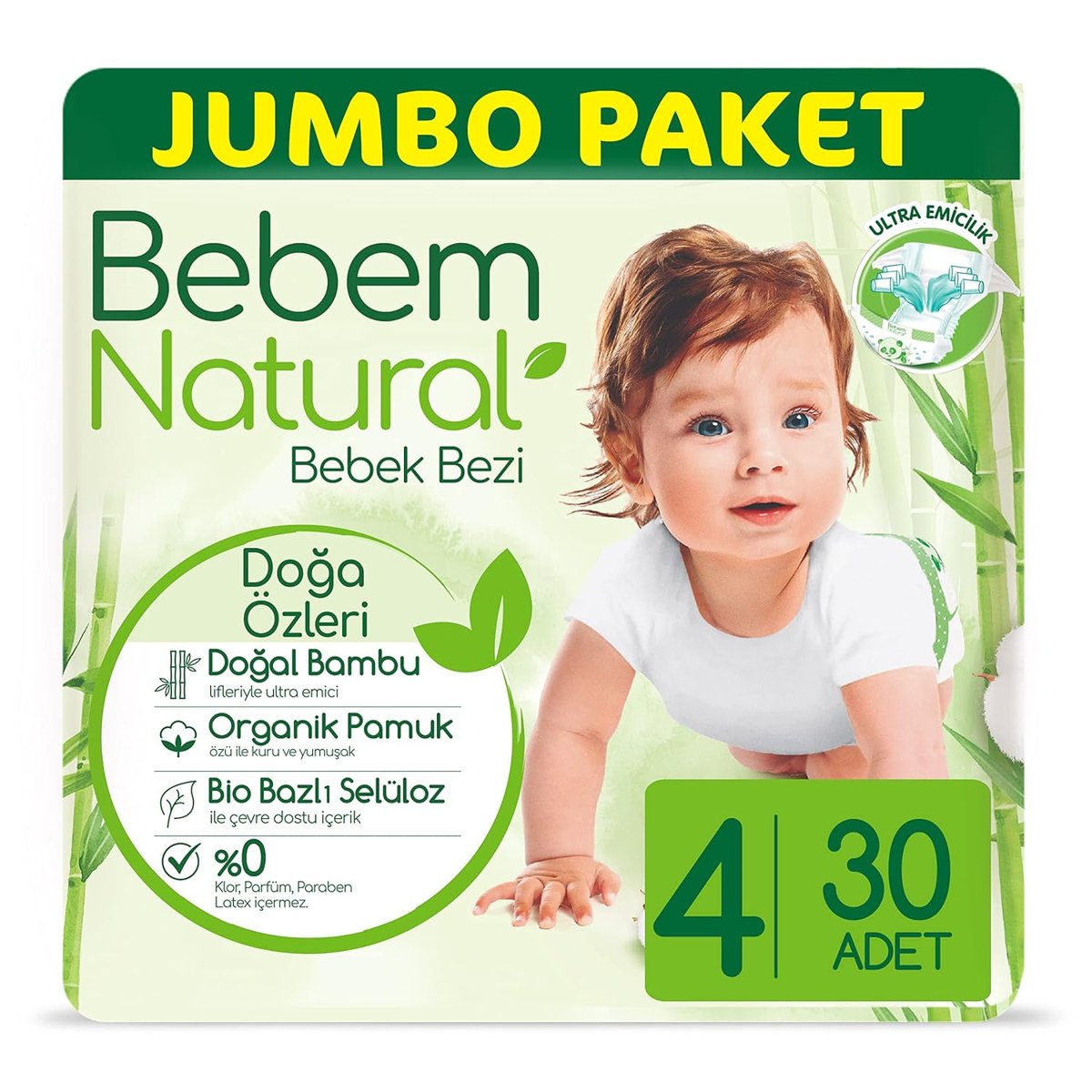 Bebem Natural Bebek Bezi 4 Beden Maxi 30 Adet