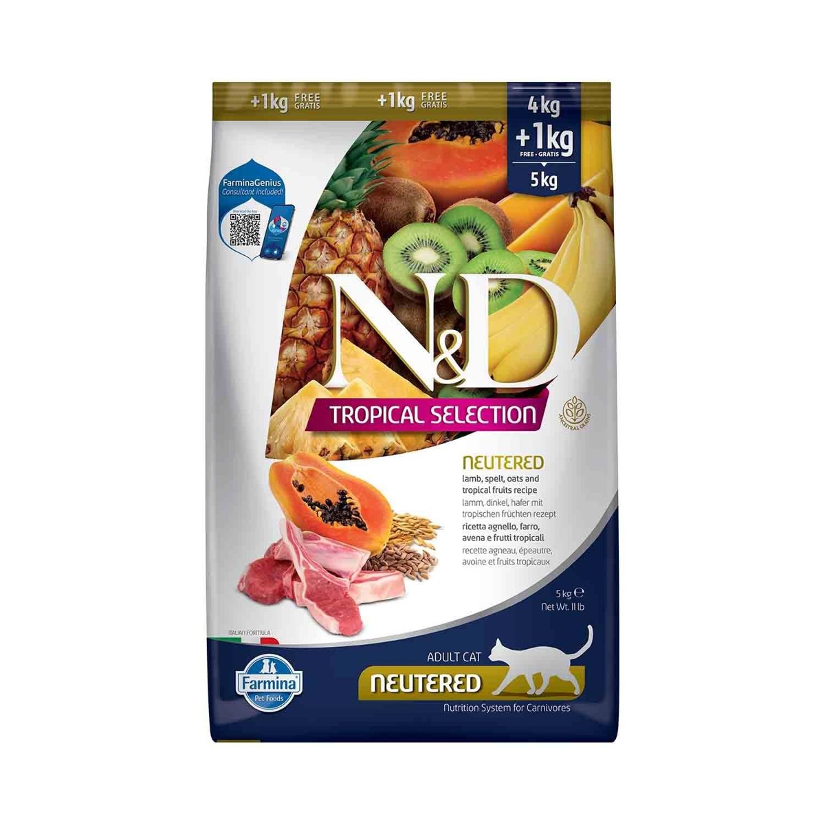 ND N&D Tropical Selection Kuzu Etli ve Tropikal Meyveli Kısırlaştırılmış Kedi Maması 4+1 Kg
