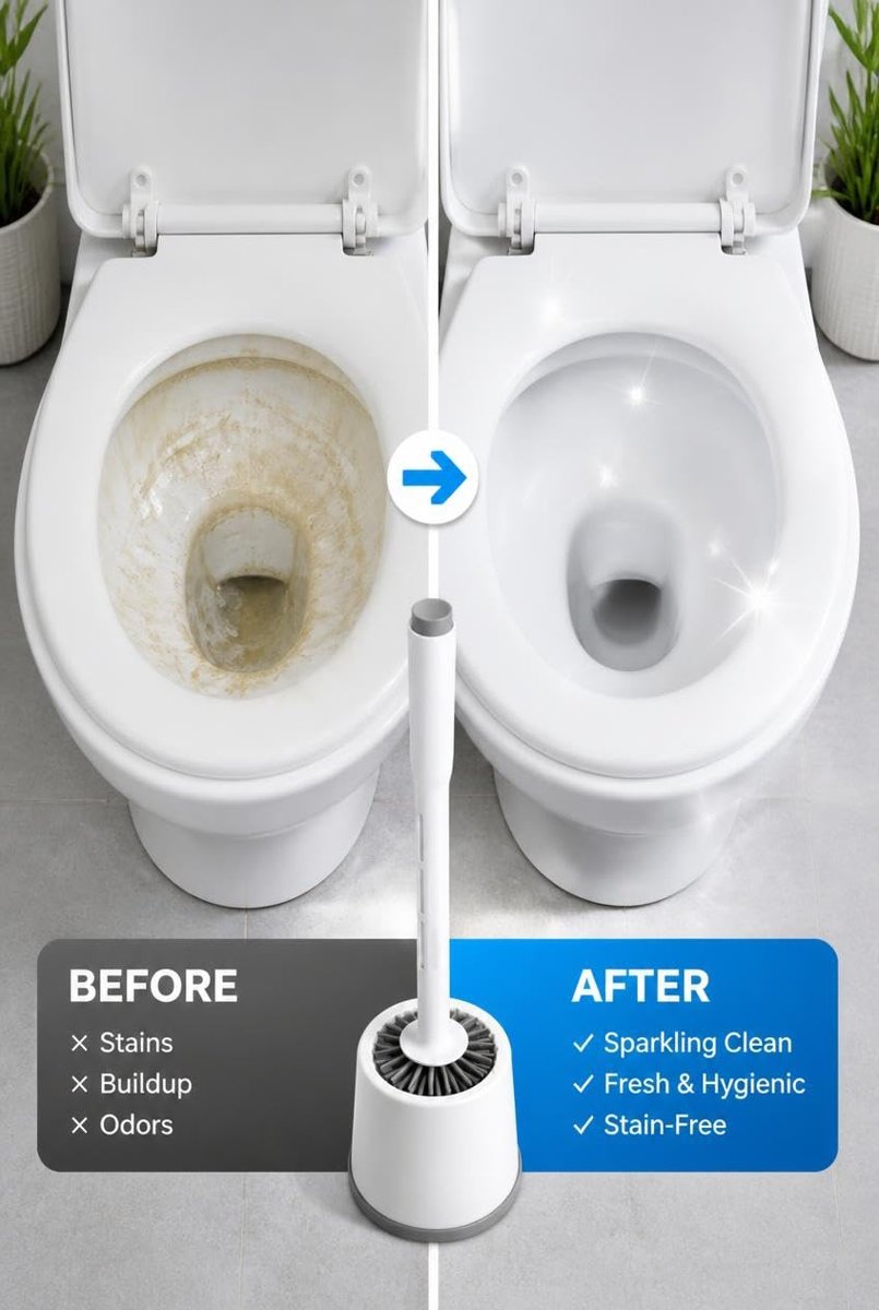 Busstier Hazneli Silikon WC Fırçası, Klozet Temizliği İçin Esnek Başlıklı Tuvalet Fırçası, Standlı Saklama Kabı
