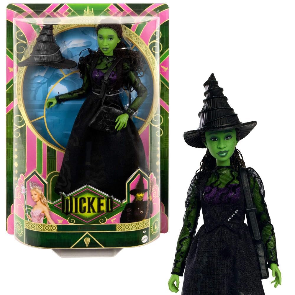 Mattel Evrensel Wicked Elphaba Moda Bebek ve Aksesuarları, Yeşil Ciltli, Örgülü Siyah Saç, Olasılık ve Çıkarılabilir Balo Salonu Görünümü