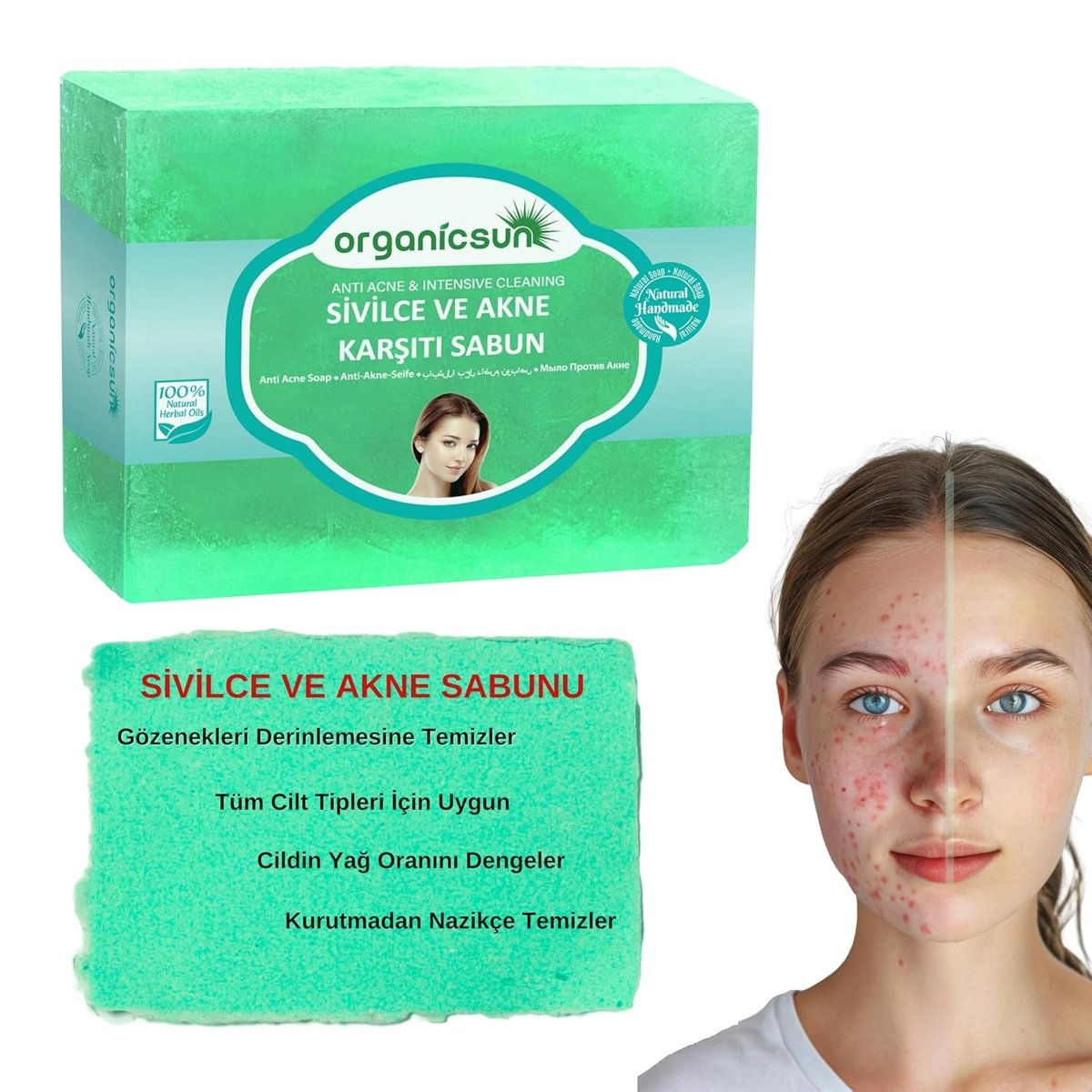 Organicsun Doğal Akne ve Sivilce Karşıtı Sabun 140 Gr 1 Adet Tüm Cilt Tipleri İçin Natural Sabun