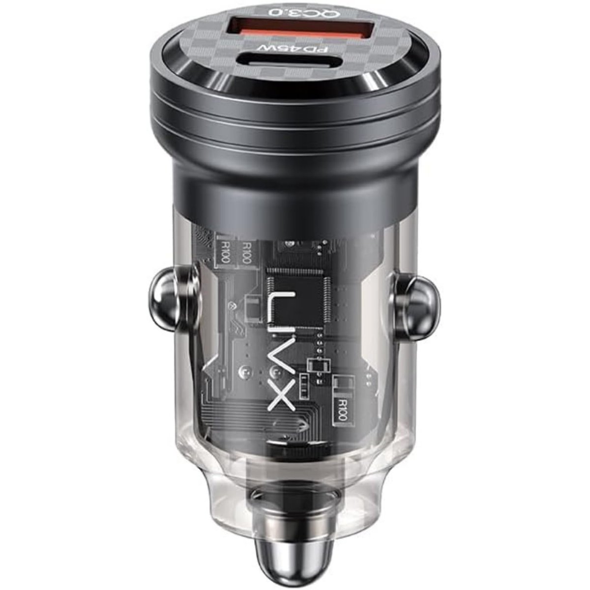 LivX Transparent 45W PD/QC Type C ve USB Çıkış Ultra Hızlı Mini Araç şarj Cihazı L35