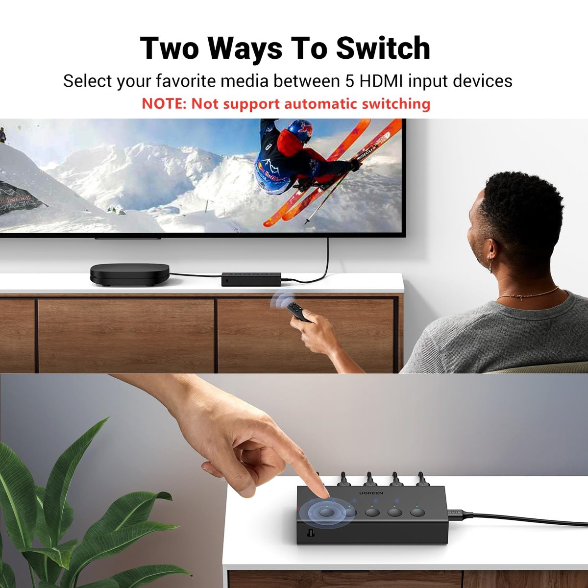 UGREEN HDMI Anahtarı 5'i 1 Arada Çıkış 4K@60Hz, Uzaktan Kumandalı HDMI Bölücü 5 Bağlantı Noktalı Switcher Seçici Kutu Desteği 3D CEC HDR HDCP2.2 PS5/4/3 Xbox Nintendo Switch ile Uyumlu Roku TV Fire