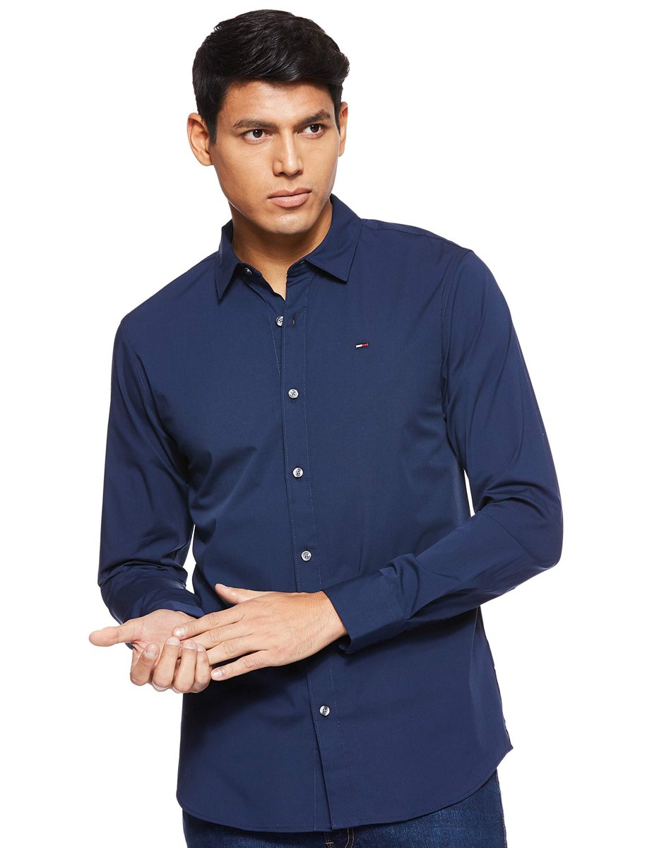 Tommy Jeans tjm original stretch shirt Erkek SHIRT black iris S