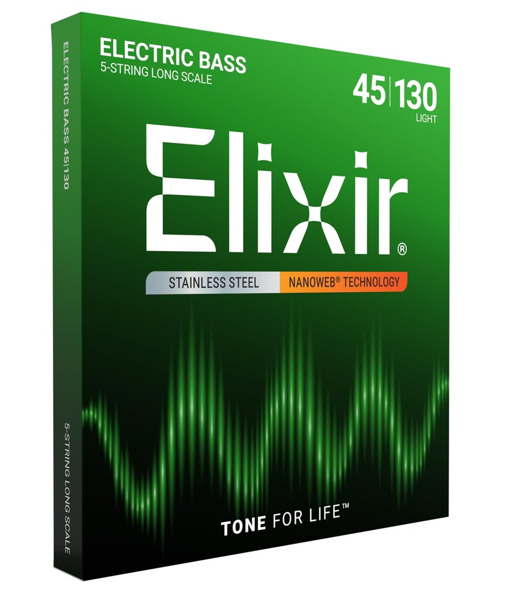 Elixir 045-130 Nanoweb Çelik Sarım 5 Telli Bas Gitar Tel Seti (14777)