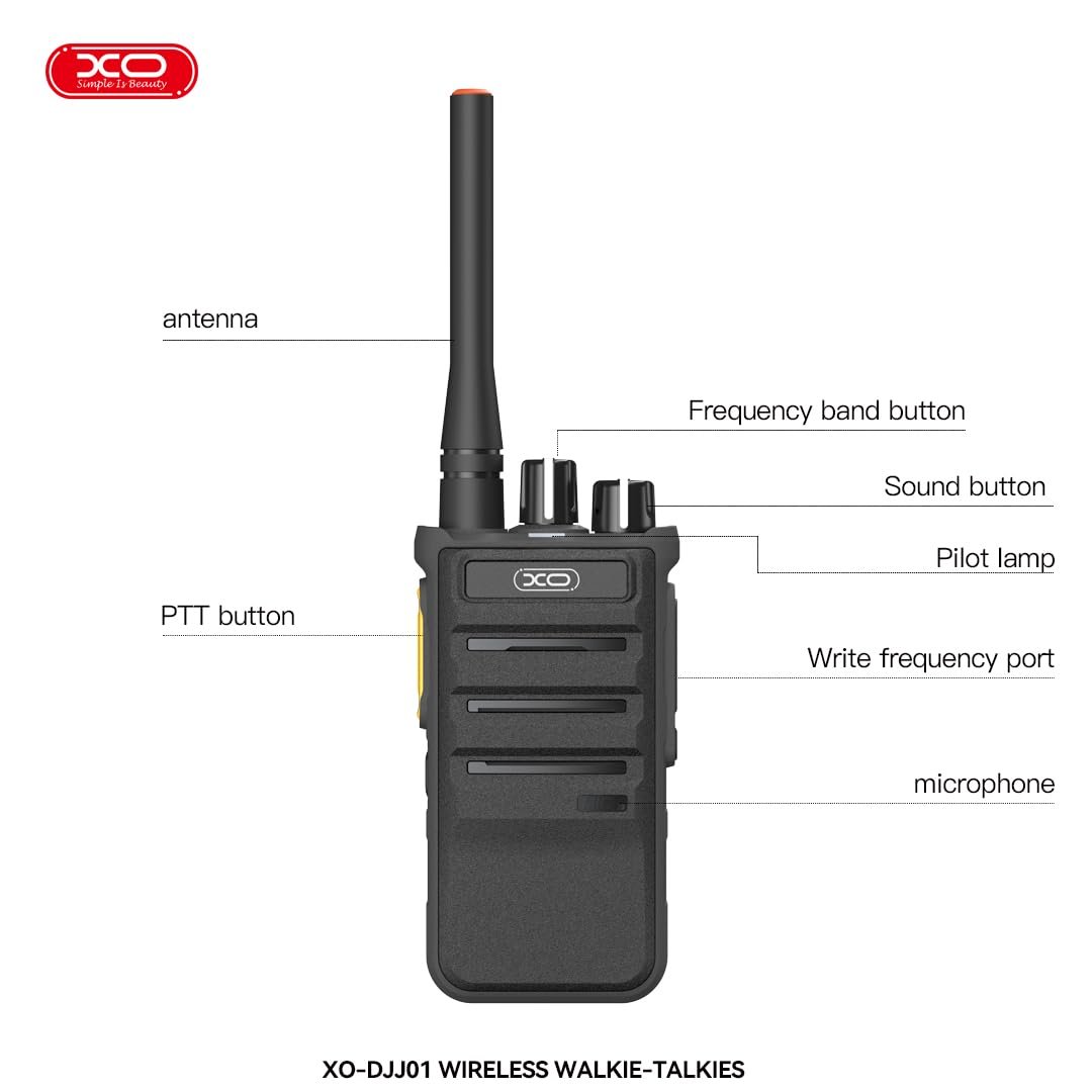 XO Simple is Beauty Profesyonel Çift El Telsizi – 1200mAh, Açık Alanda 3-4 km Menzil, Kapalı Alanda 0.5-1 km Menzil, Uzun Pil Ömrü, Dayanıklı Yapı, Kanal Seçimi, VOX, Siyah, DJJ01