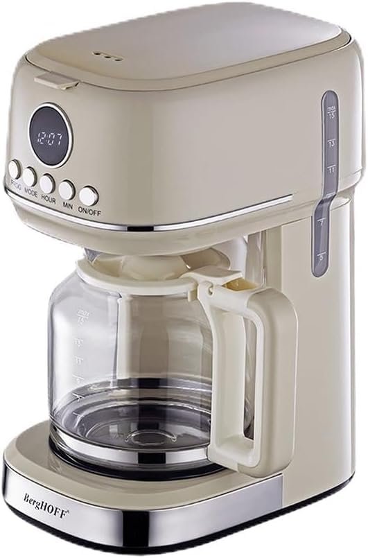 BergHOFF Gem Retro Filtre Kahve Makinesi – 900 W, 1, 5 L Cam Demlik | Vanilya Krem