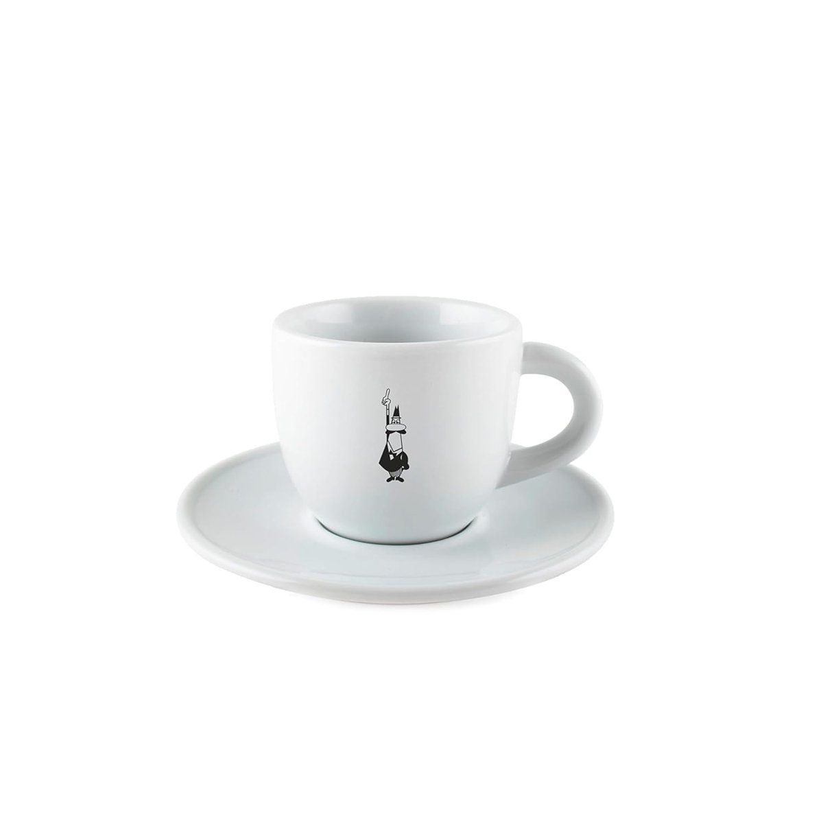 Bialetti - Moka Kahve Fincanı ve Tabağı - 80mL - Bialetti İkonik Bıyıklı Adam Desenli - Porselen