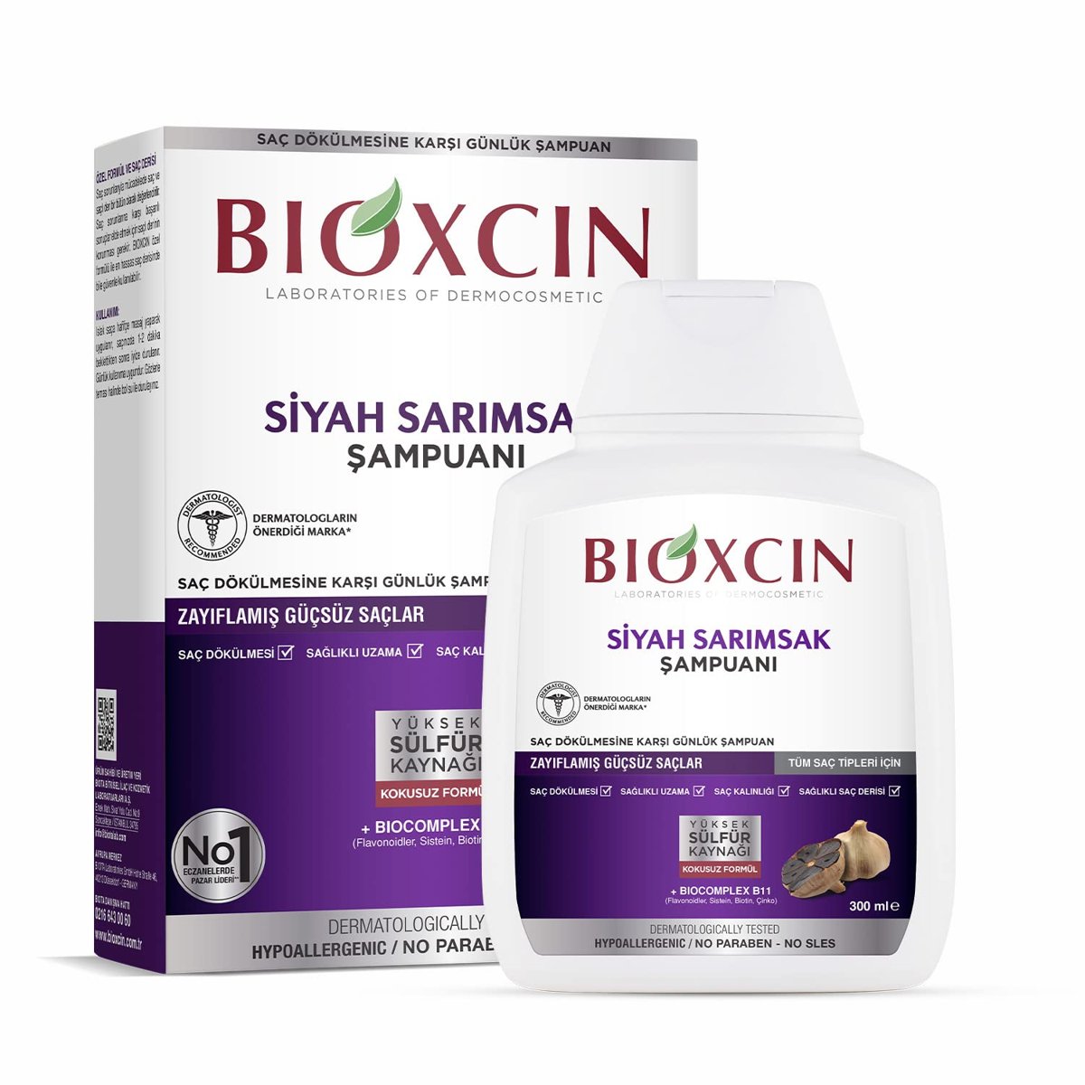 Bioxcin Siyah Sarımsak Saç Dökülmesine Karşı Bitkisel Şampuan (1 x 300 ml)