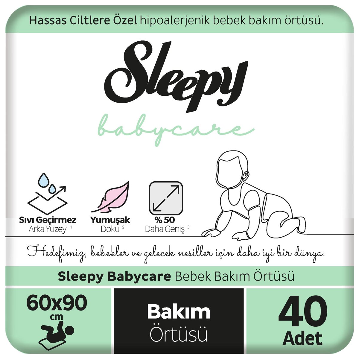Sleepy Babycare Bebek Bakım Örtüsü 60 x 90 cm 4 x 10 40 Adet