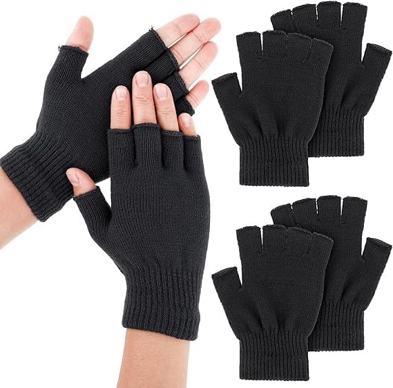 AEE® 2 Çift Yarım Parmak Eldiven – Örme Siyah Unisex Eldiven | Kesik Parmak Parmaksız Kışlık Erkek Kadın Eldiven