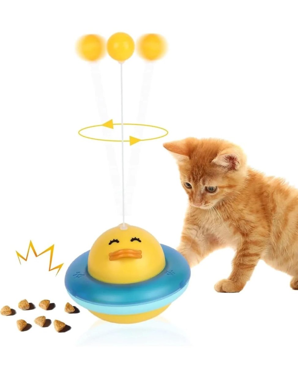 Busstier 360 Derece Dönen Ördek Şekilli İnteraktif Kedi Oyuncağı Atıştırmalık Dispenseri Kedi Eğitic