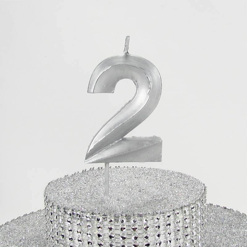PARTİ VİTRİNİ 2 İki Rakamlı Gümüş Gri Mum 6.5 Cm