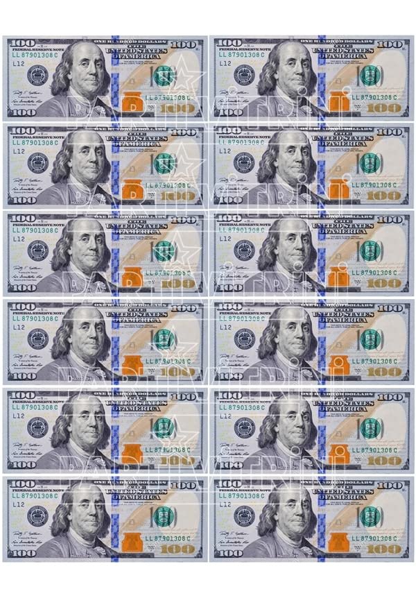 PARTİ VİTRİNİ 100 Dolar Banknot Temalı Yenilebilir Resimli Pasta Kurabiye Üstü Gofret Plaka Baskısı