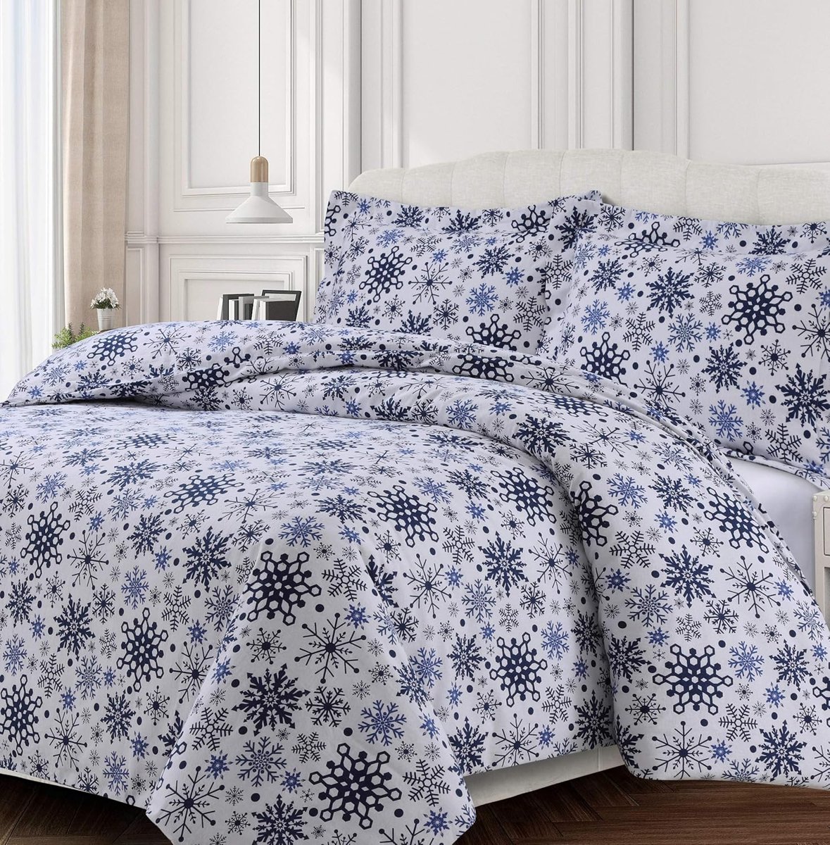 Tribeca Living Nevresim Takımı,%100 Pamuk Flanel, Kar Taneleri, Queen