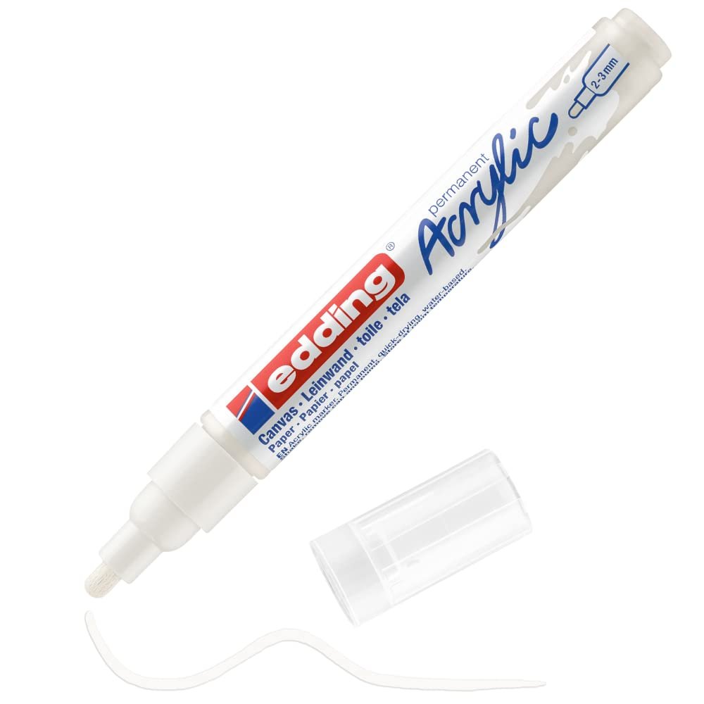 Edding 5100 akrilik markör orta - beyaz - 1 su geçirmez akrilik markör - yuvarlak uçlu 2-3 mm