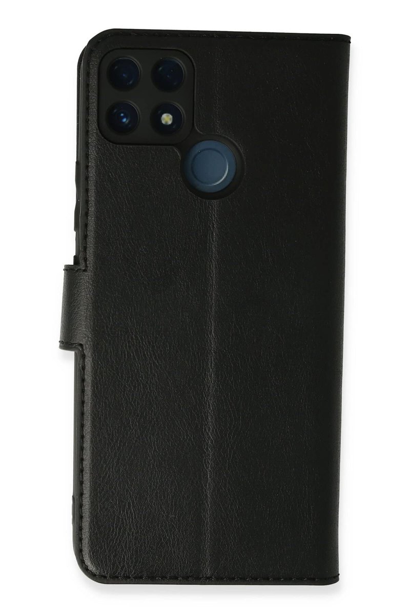 Nevarium Realme C25s Uyumlu Kılıf Kapaklı Cüzdan Standlı Deri - Siyah