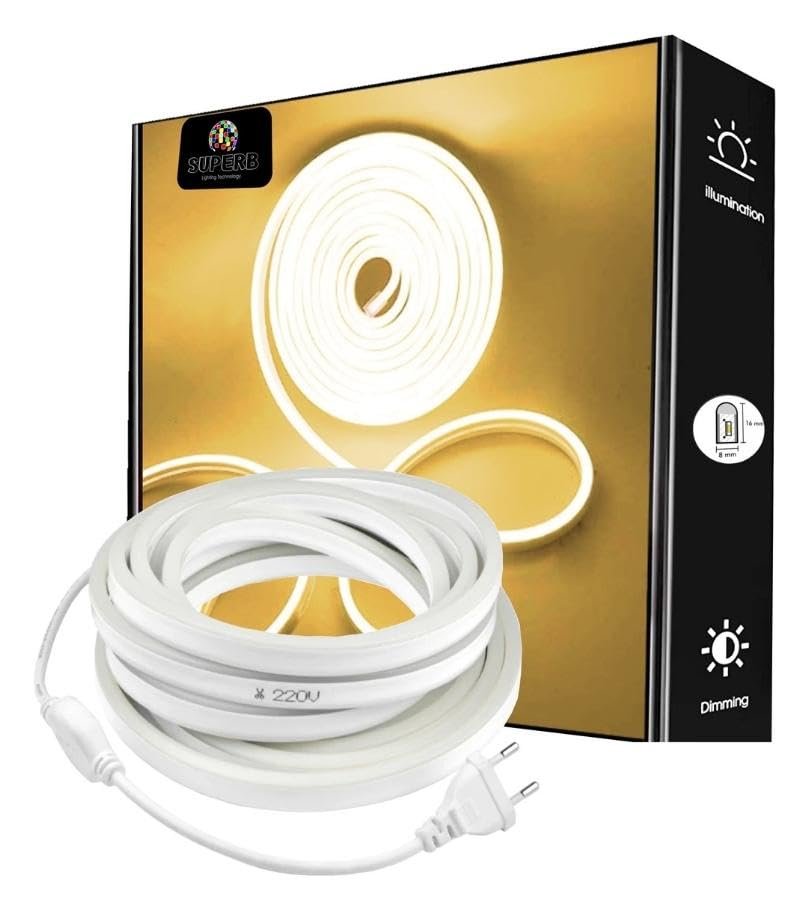Burul Neon Led Işık Esnek Şerit Led Aydınlatma 220v Fişli, Dekoratif Işıklandırma, İç Mekan ve Dış Mekan, Metre ve Renk Seçenekli, 8x16 mm, Metrede 120 Adet Ledli (Gün Işığı, 5 Metre)