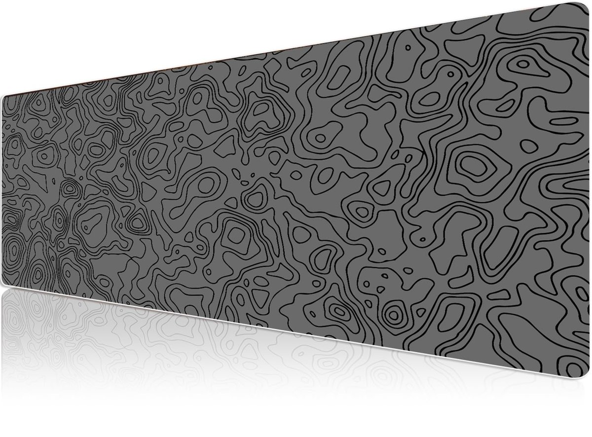 Klasse Pro - 5 Farklı Model Dikişli Kenar 120x60 cm Oyuncu Gaming Mouse Pad (Dark Grey Map Lines)