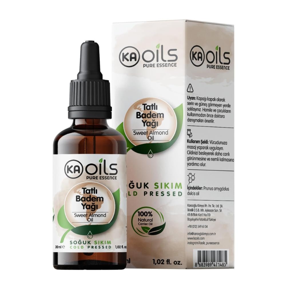 KAOils Tatlı Badem Yağı 30 ml – 100% Pure Sweet Almond Oil | Saf ve Soğuk Sıkım | Doğal Taşıyıcı Yağ